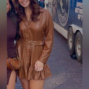 Zara Tan Belted Leather Dress